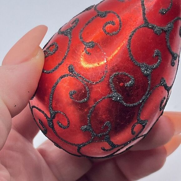 Antique/Vintage Christmas Ornament Teardrop Shaped Mercury Glass Black Mica Red - Picture 7 of 8